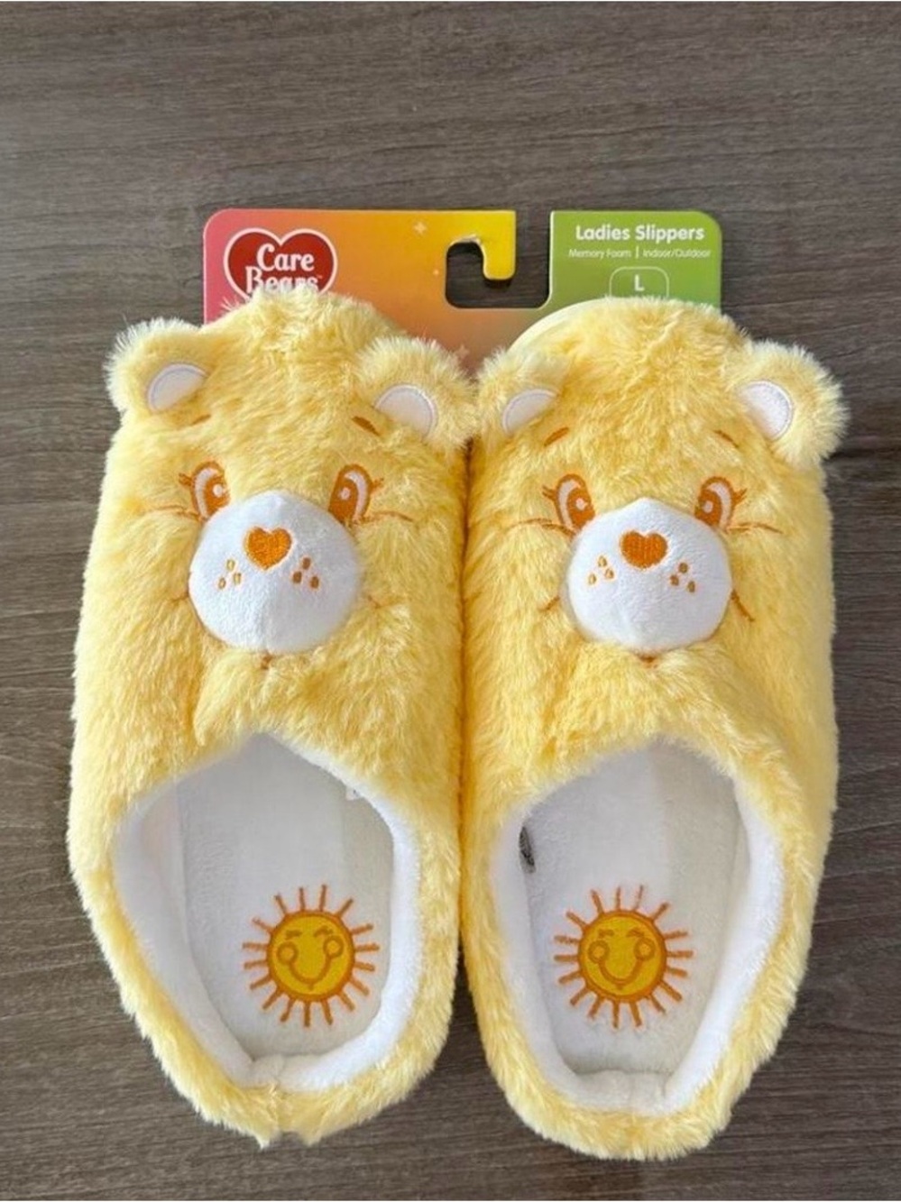 Care Bears Yellow Plush Kids One-Piece Slippers with Bear Face